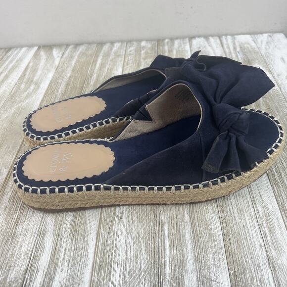 Crown & Ivy Sandals Keisha Flatform Slide Espadrille Navy Suede 7.5 Preppy - Picture 5 of 9